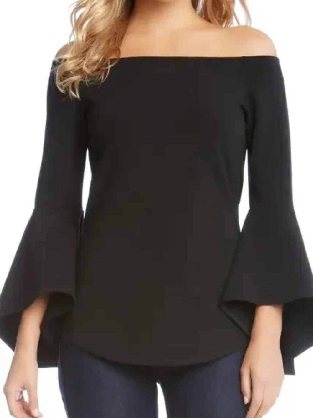 Karen Kane Women's NWT Large Off The Shoulder Black Bell Sleeve Top Date Night - Picture 1 of 9